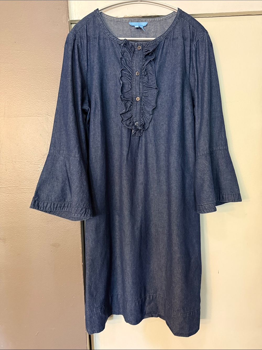 Draper James Indigo Ruffle-Front Chambray Mini Dress
